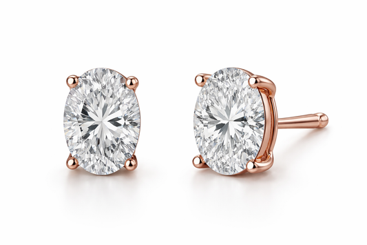 Oval Diamond Stud Earrings | Four-Prong Basket Setting