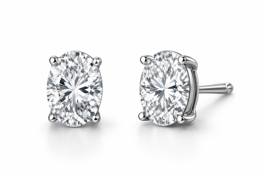 Oval Diamond Stud Earrings | Four-Prong Basket Setting