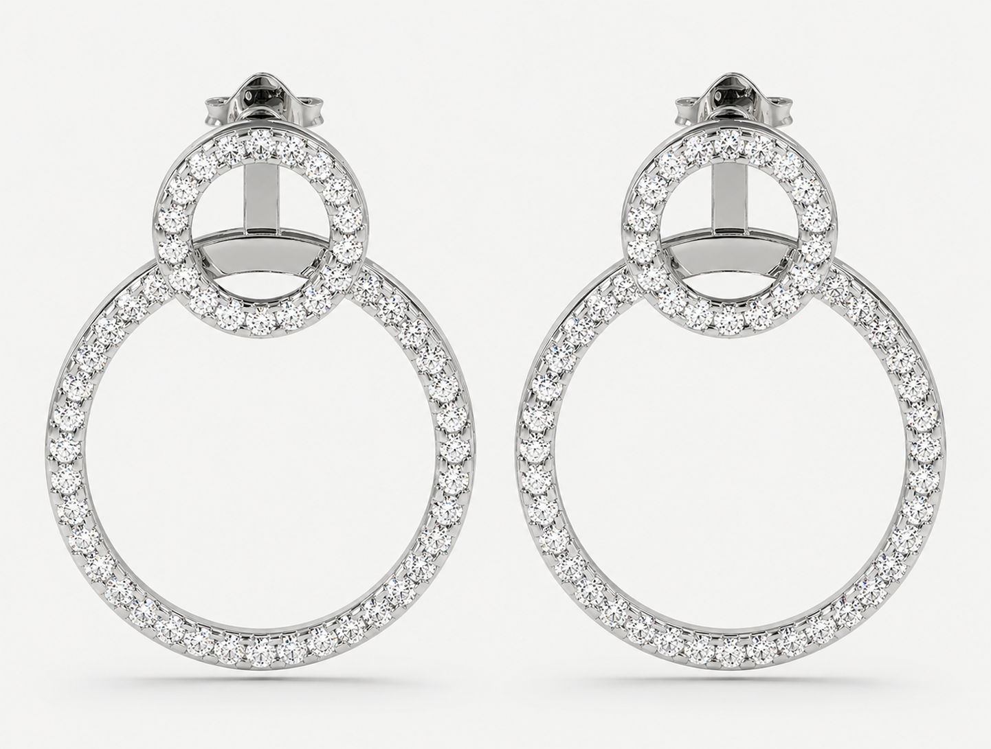 convertible double circle round brilliant diamond earrings | versatile statement elegance
