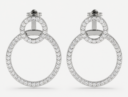 Convertible Double Circle Round Brilliant Diamond Earrings | Versatile Statement Elegance