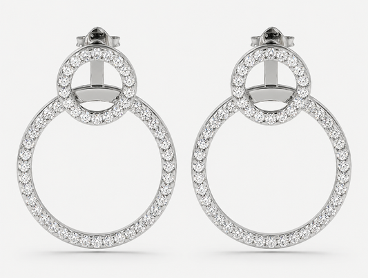 Convertible Double Circle Round Brilliant Diamond Earrings | Versatile Statement Elegance