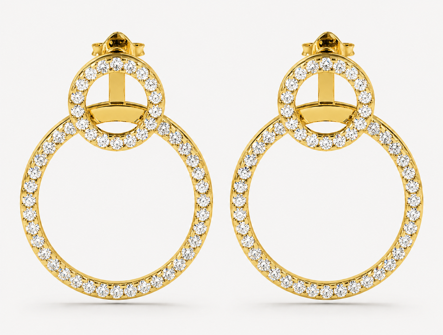 convertible double circle round brilliant diamond earrings | versatile statement elegance