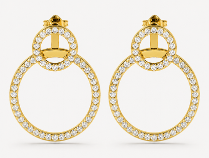 Convertible Double Circle Round Brilliant Diamond Earrings | Versatile Statement Elegance