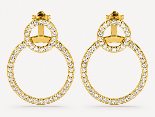 Convertible Double Circle Round Brilliant Diamond Earrings | Versatile Statement Elegance
