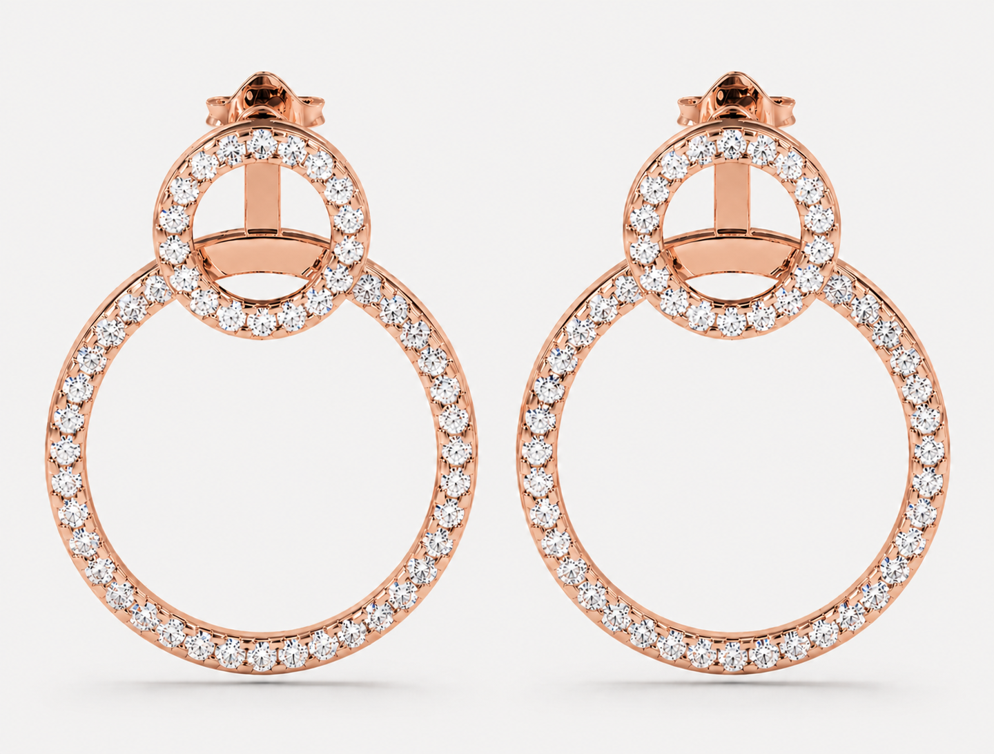 convertible double circle round brilliant diamond earrings | versatile statement elegance