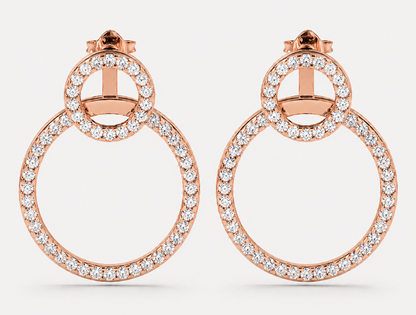 Convertible Double Circle Round Brilliant Diamond Earrings | Versatile Statement Elegance