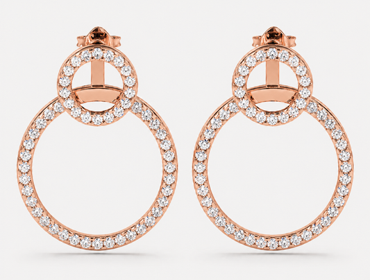 Convertible Double Circle Round Brilliant Diamond Earrings | Versatile Statement Elegance