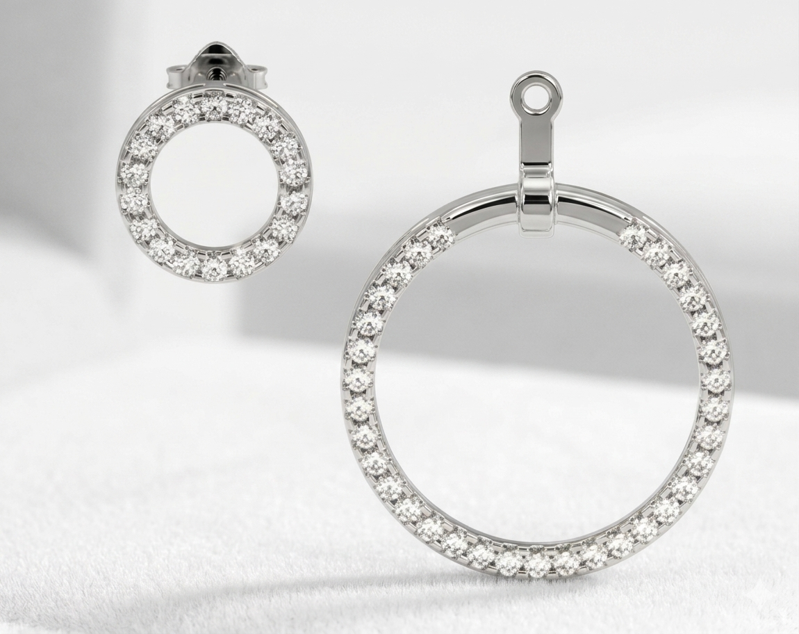 convertible double circle round brilliant diamond earrings | versatile statement elegance