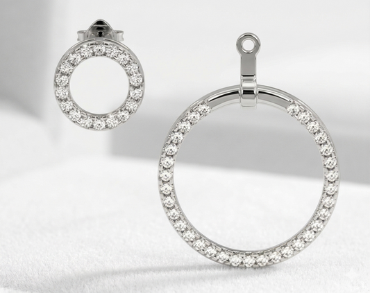 Convertible Double Circle Round Brilliant Diamond Earrings | Versatile Statement Elegance