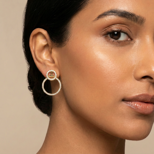 Convertible Double Circle Round Brilliant Diamond Earrings | Versatile Statement Elegance