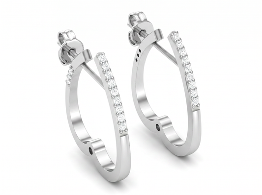 Round Cut Diamond Hoop Earrings | Minimal Pavé Elegance