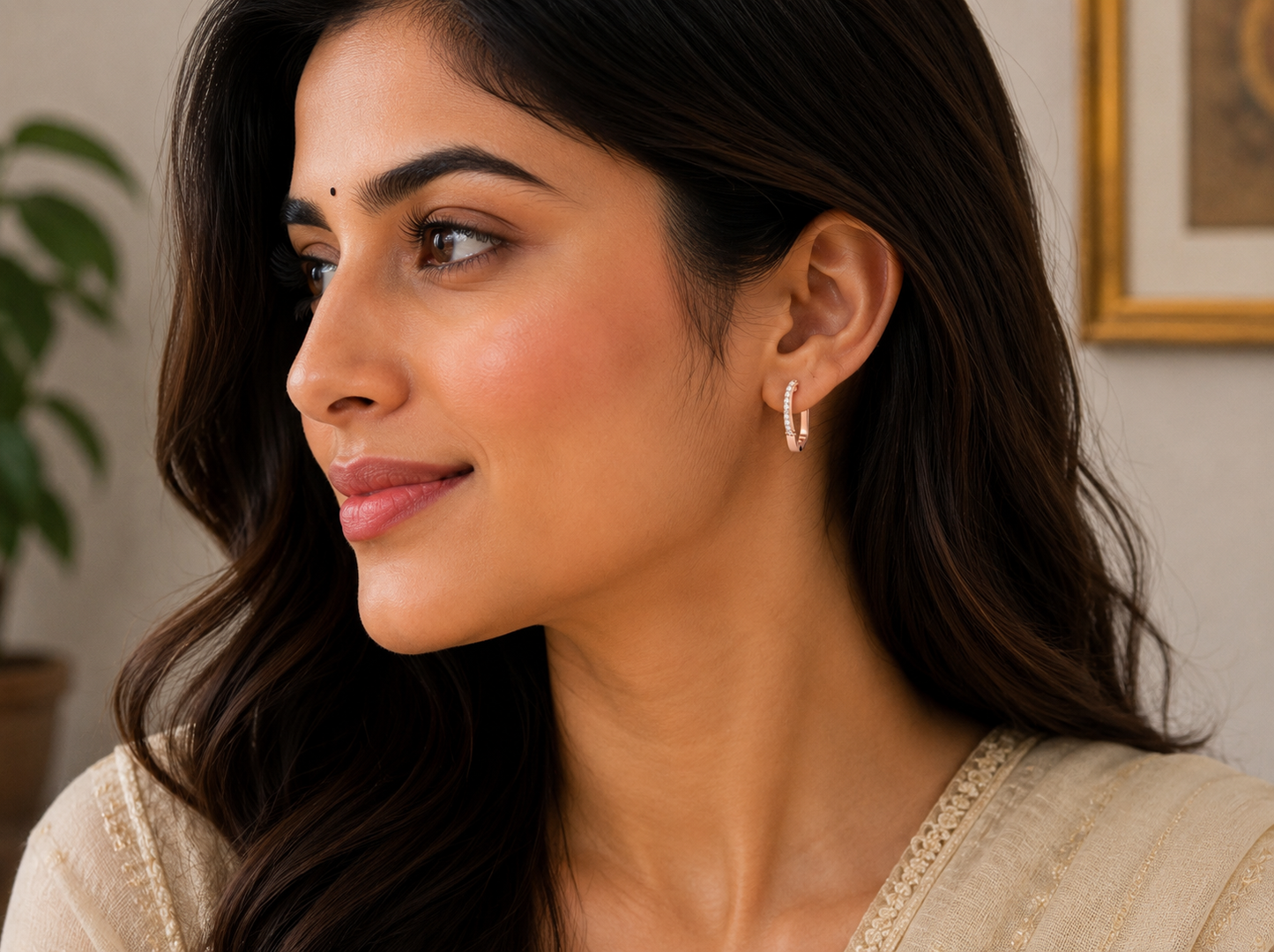 round cut diamond hoop earrings | contemporary geometric hoops