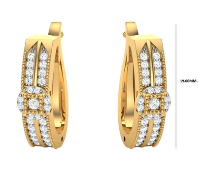 Round Cut Diamond Hoop Earrings | Geometric Square Halo Design