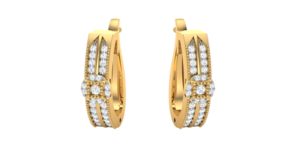 Round Cut Diamond Hoop Earrings | Geometric Square Halo Design