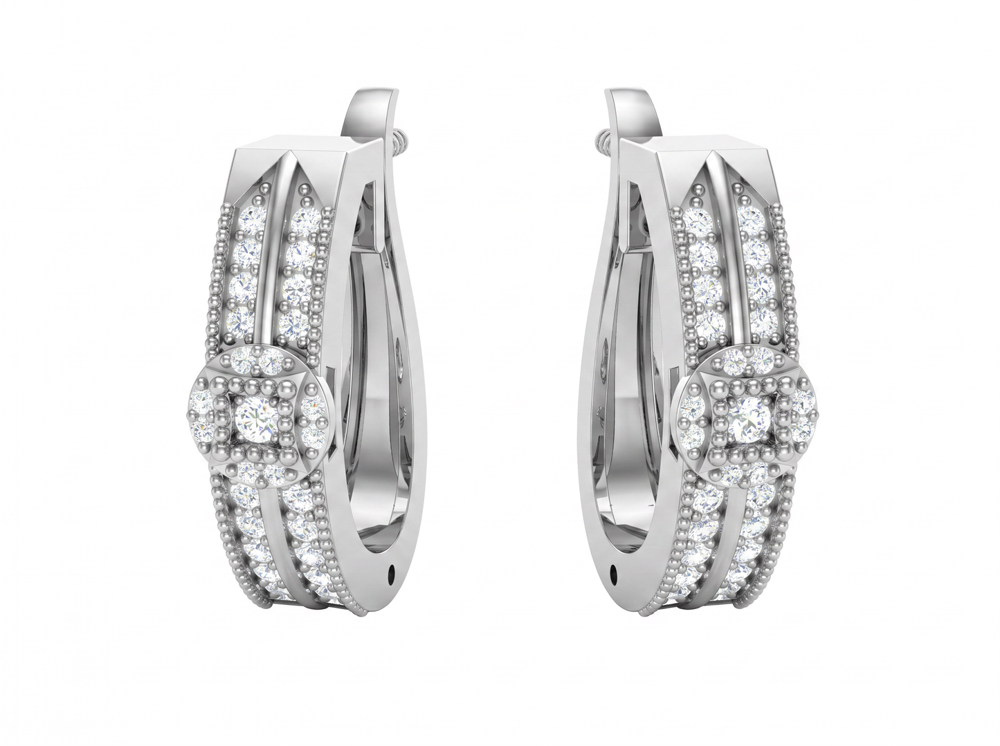 round cut diamond hoop earrings | geometric square halo design