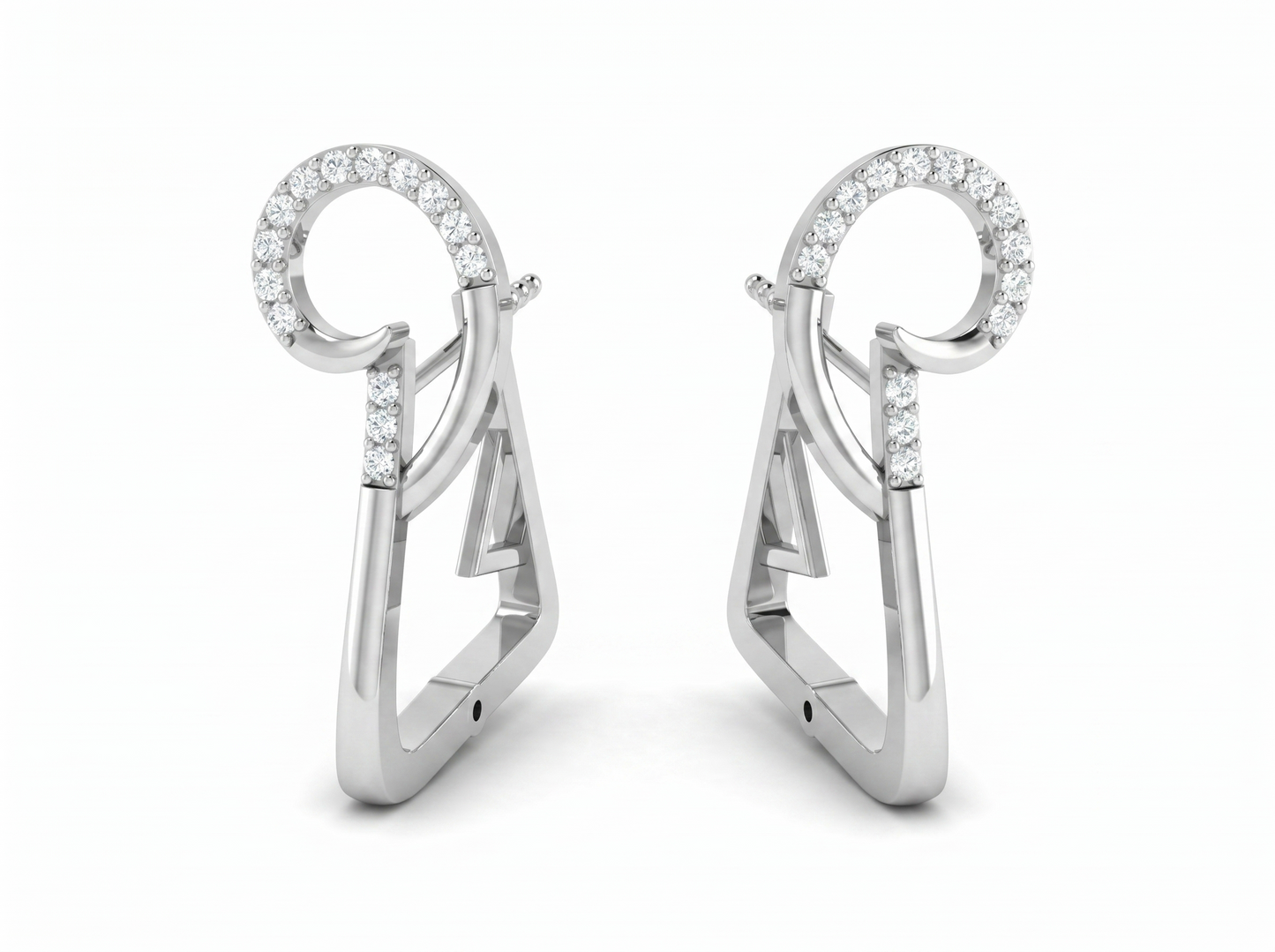 round cut diamond swirl hoop earrings | contemporary sculpted design