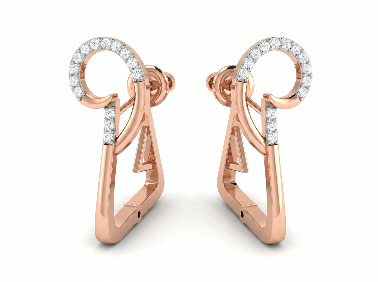 round cut diamond swirl hoop earrings | contemporary sculpted design