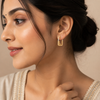 Round Cut Diamond Rectangle Hoop Earrings | Vintage Scrollwork Design