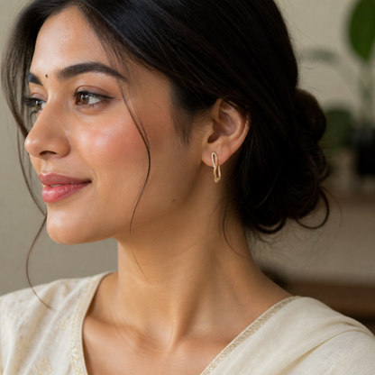 Round Cut Diamond Wave Hoop Earrings | Modern Curved Silhouette