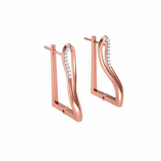 Round Cut Diamond Wave Hoop Earrings | Modern Curved Silhouette