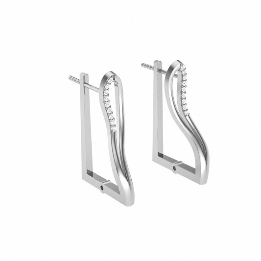 Round Cut Diamond Wave Hoop Earrings | Modern Curved Silhouette