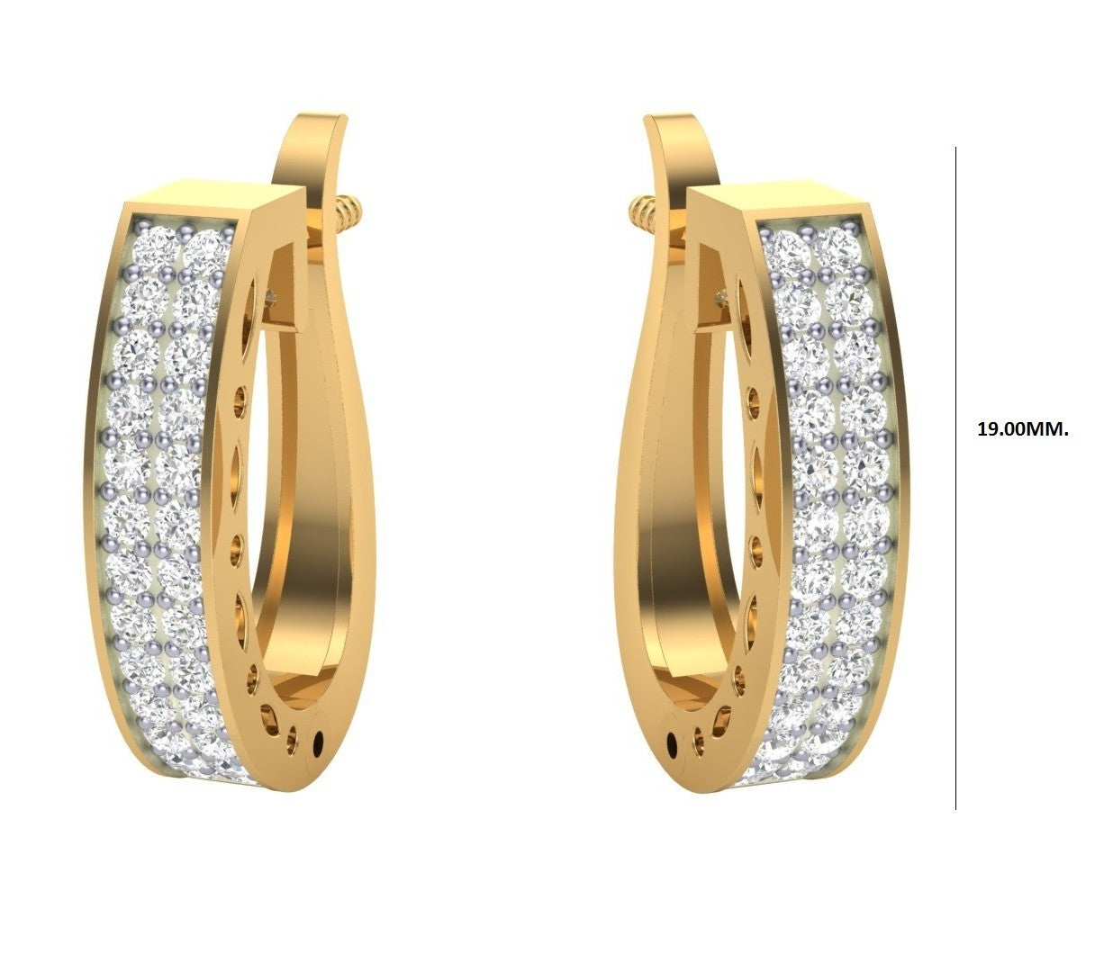 round cut diamond hoop earrings | triple row pavé design