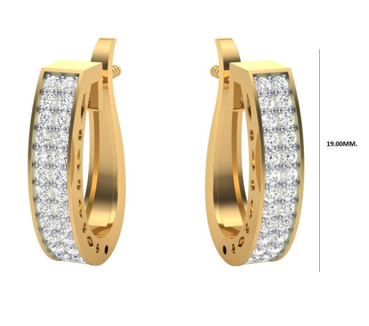 Round Cut Diamond Hoop Earrings | Triple Row Pavé Design