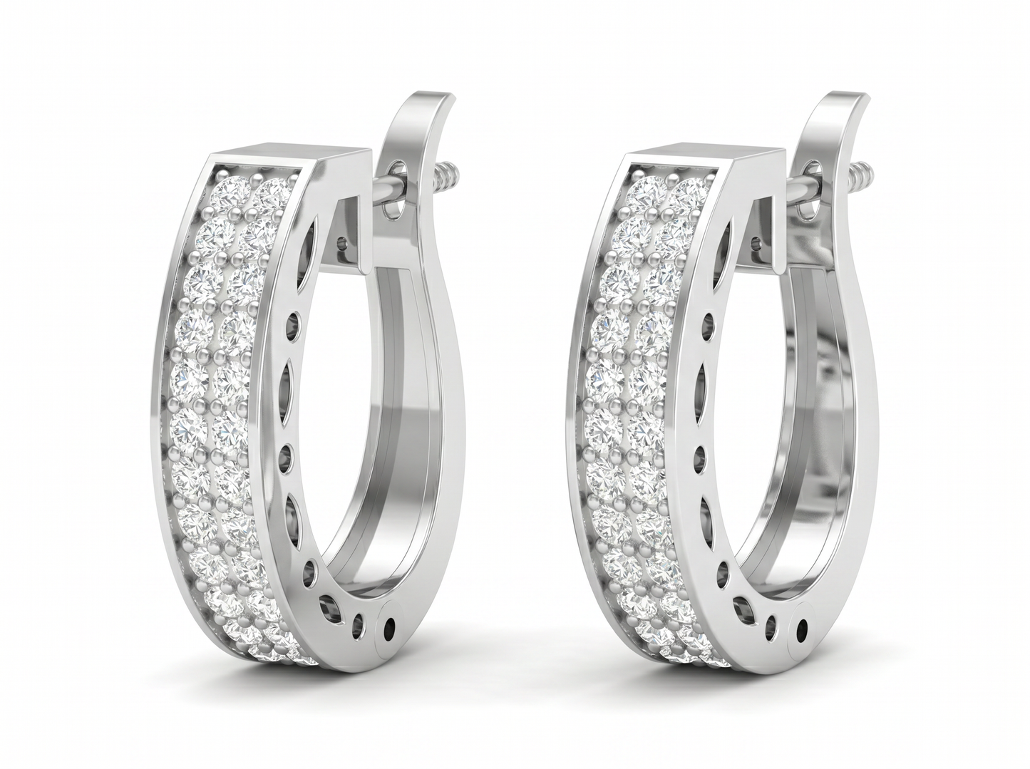 round cut diamond hoop earrings | triple row pavé design