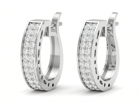 Round Cut Diamond Hoop Earrings | Triple Row Pavé Design