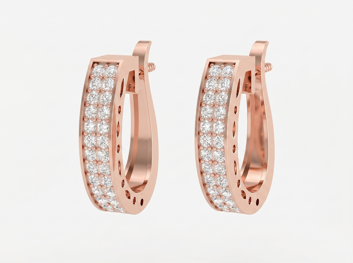 round cut diamond hoop earrings | triple row pavé design