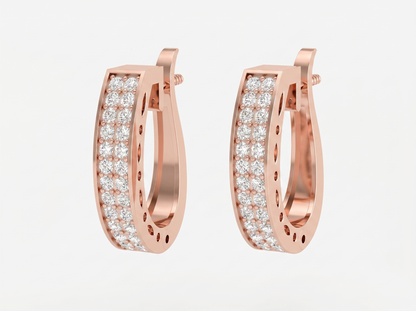 Round Cut Diamond Hoop Earrings | Triple Row Pavé Design