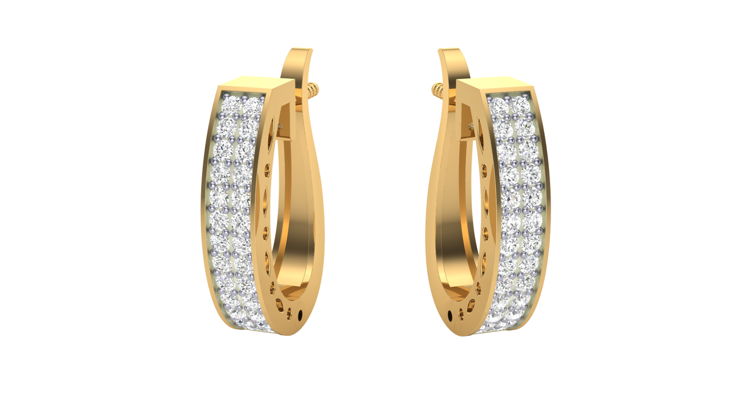 round cut diamond hoop earrings | triple row pavé design