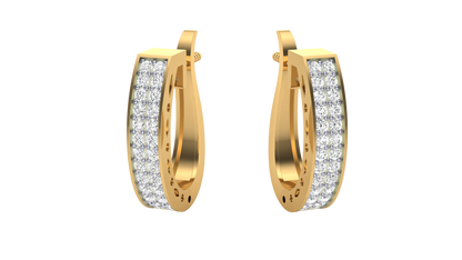 Round Cut Diamond Hoop Earrings | Triple Row Pavé Design