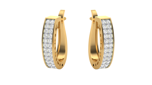 Round Cut Diamond Hoop Earrings | Triple Row Pavé Design