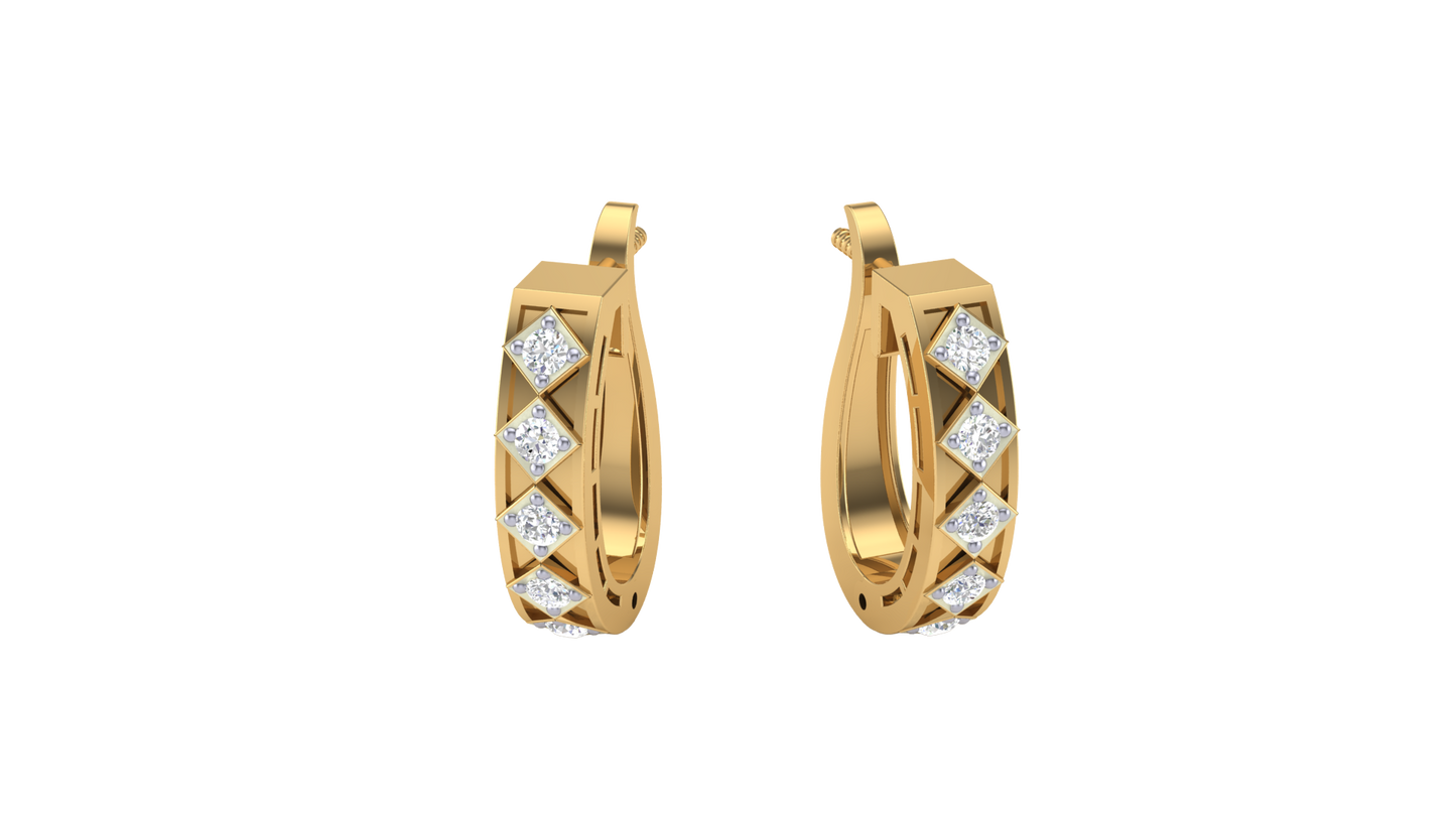 round cut diamond hoop earrings | geometric bezel set design