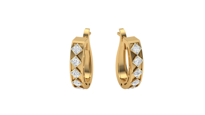 Round Cut Diamond Hoop Earrings | Geometric Bezel Set Design
