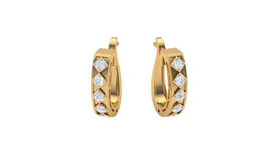 Round Cut Diamond Hoop Earrings | Geometric Bezel Set Design