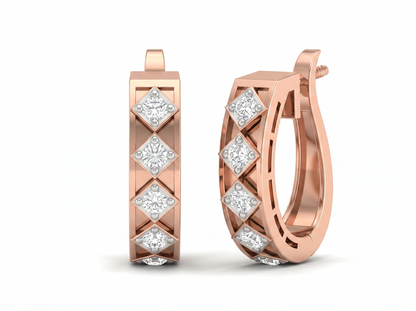 Round Cut Diamond Hoop Earrings | Geometric Bezel Set Design