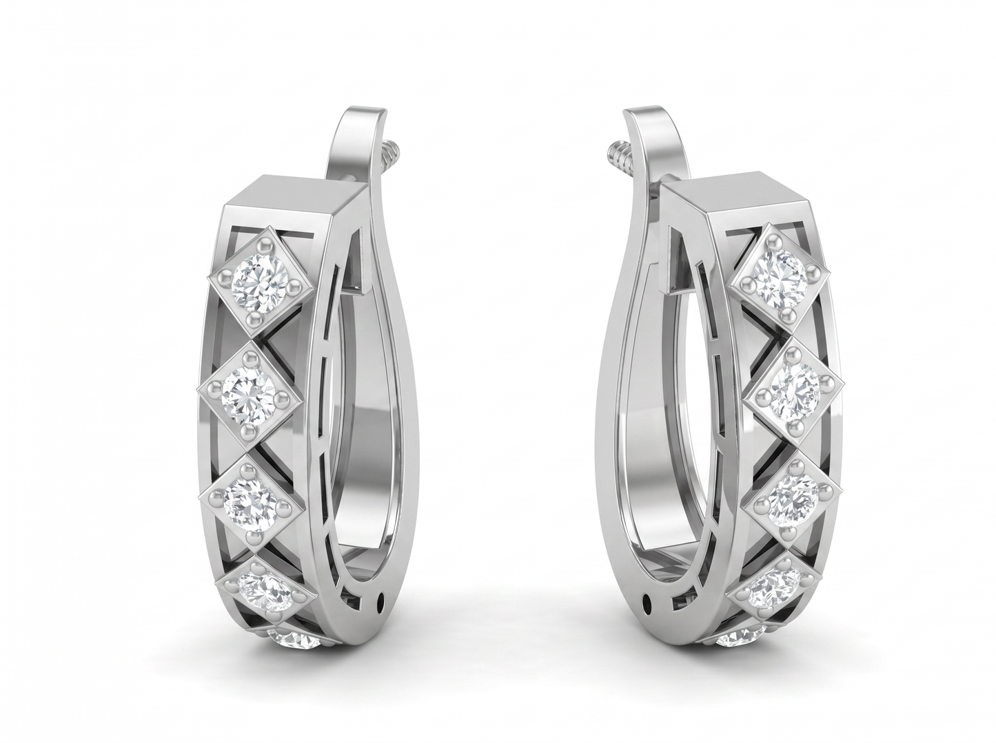 round cut diamond hoop earrings | geometric bezel set design