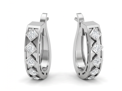 Round Cut Diamond Hoop Earrings | Geometric Bezel Set Design