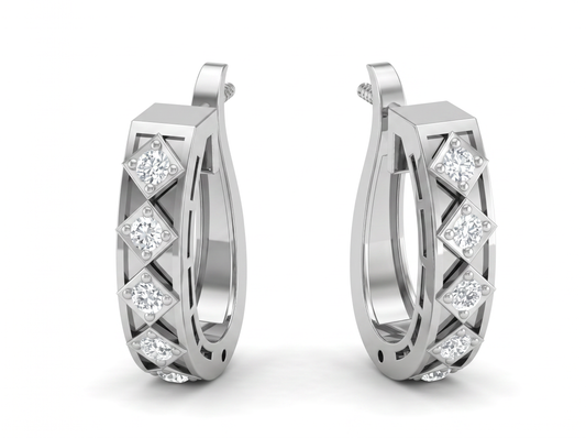 Round Cut Diamond Hoop Earrings | Geometric Bezel Set Design