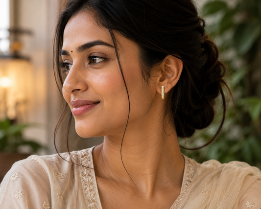 Round Cut Diamond Hoop Earrings | Modern Bezel Accent Design