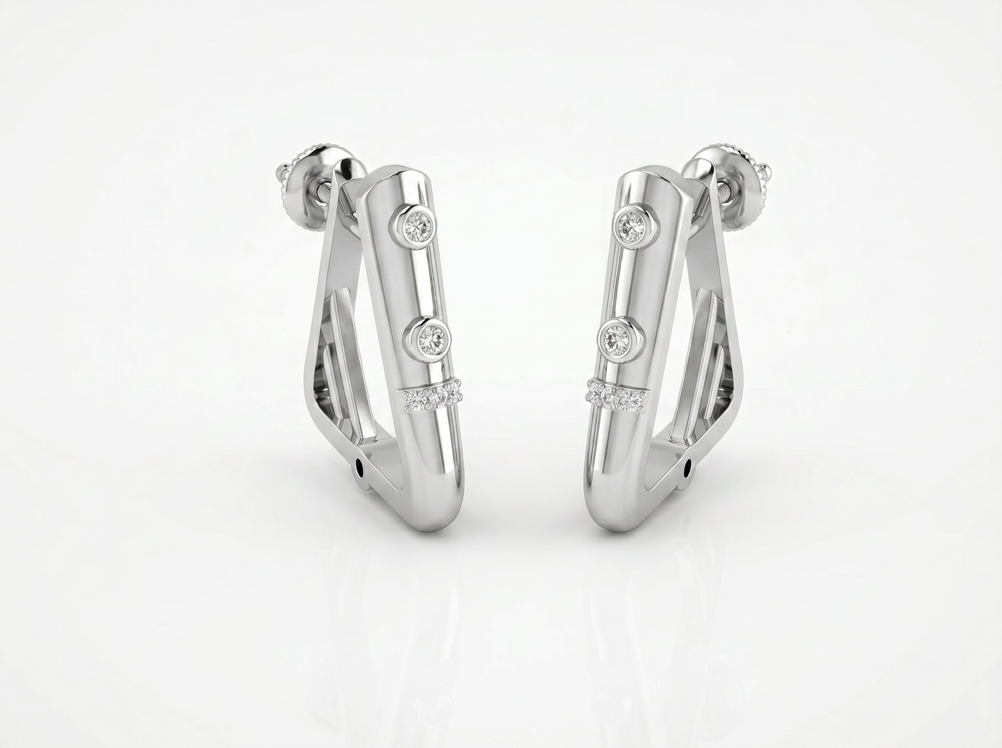 round cut diamond hoop earrings | modern bezel accent design