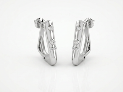 Round Cut Diamond Hoop Earrings | Modern Bezel Accent Design