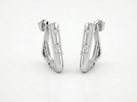 Round Cut Diamond Hoop Earrings | Modern Bezel Accent Design