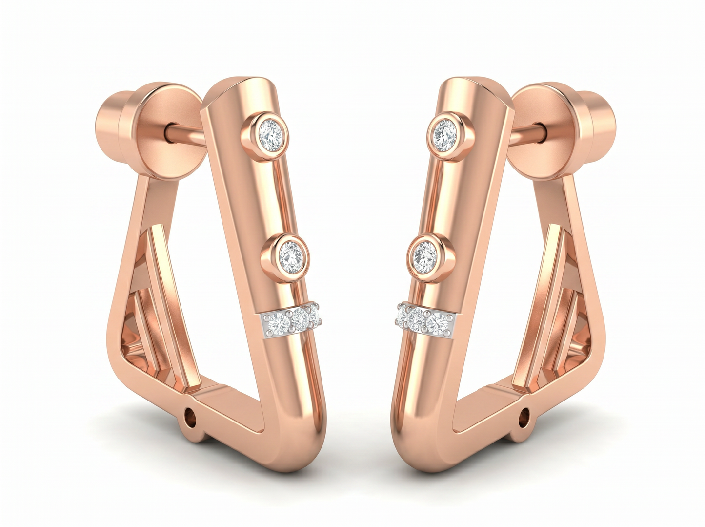 round cut diamond hoop earrings | modern bezel accent design
