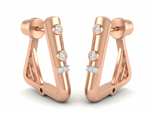 Round Cut Diamond Hoop Earrings | Modern Bezel Accent Design