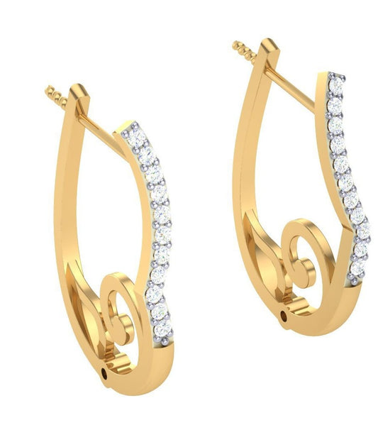 Round Cut Diamond Hoop Earrings | Swirl Accent Design