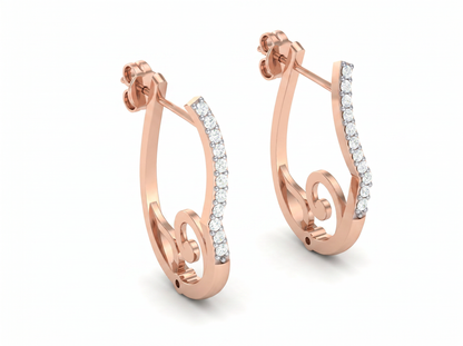Round Cut Diamond Hoop Earrings | Swirl Accent Design