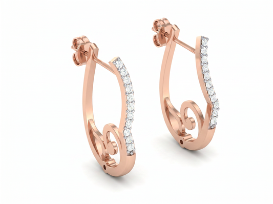 Round Cut Diamond Hoop Earrings | Swirl Accent Design